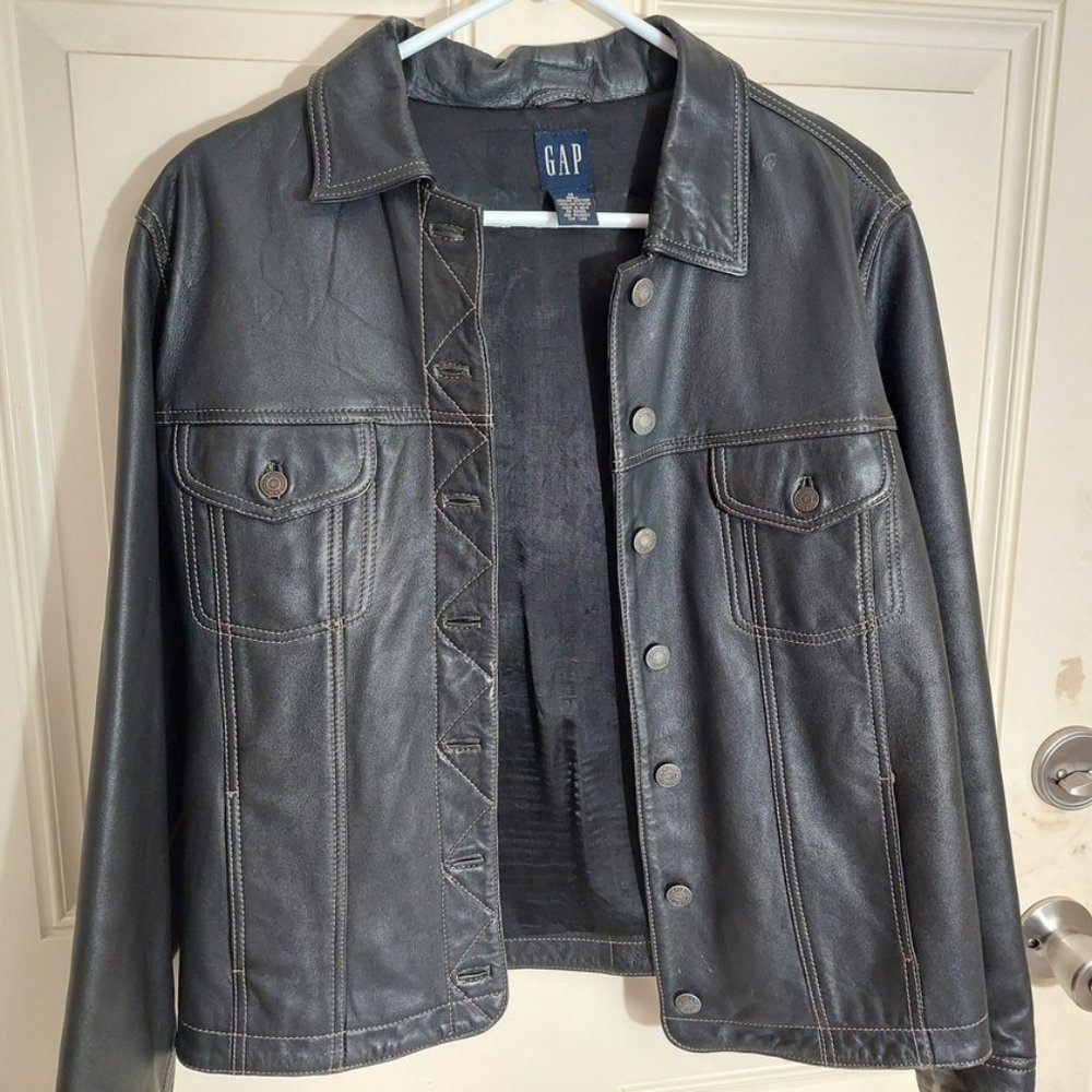 GAP Genuine Leather Jacket, Size Medium, Brown, Vintage